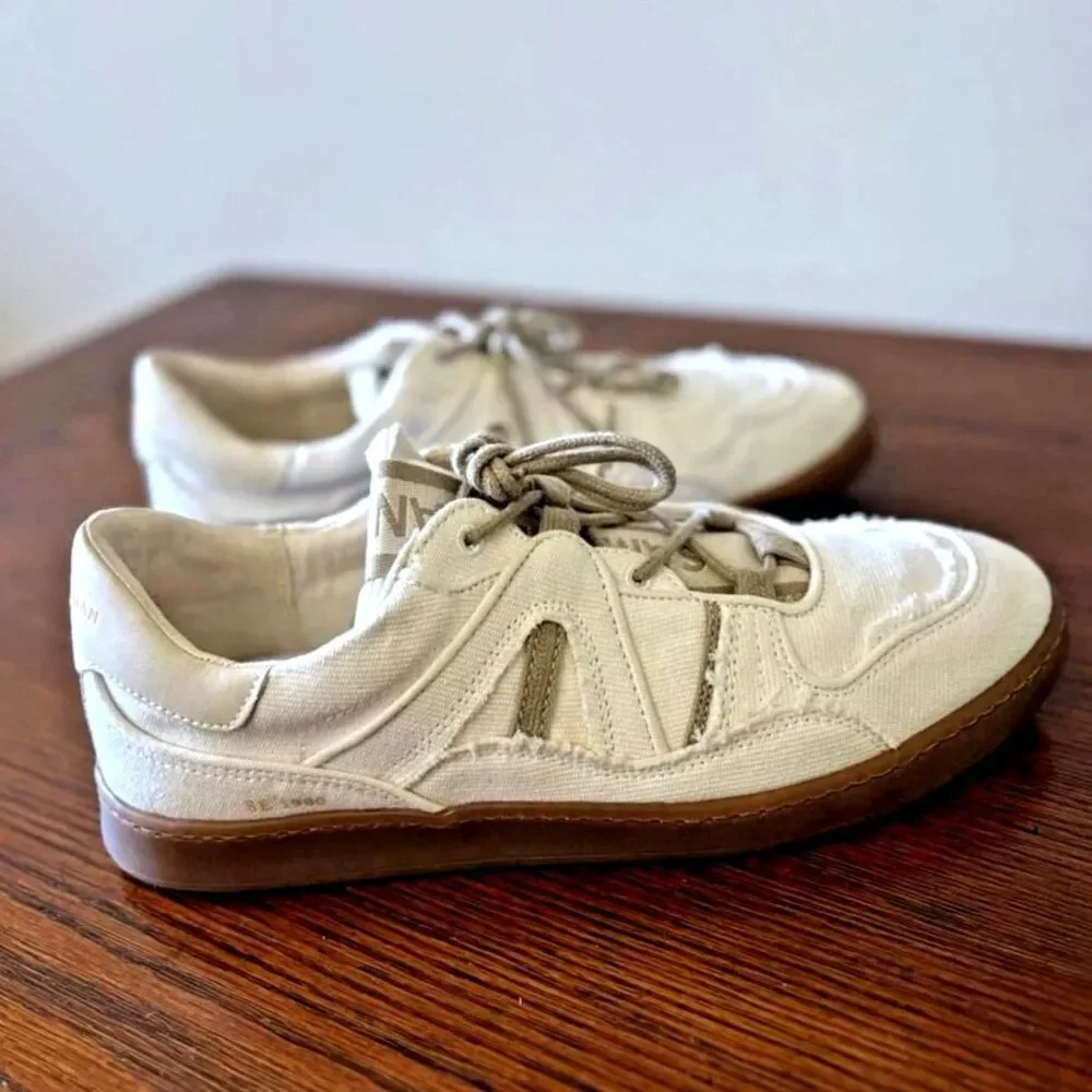 Sam Edelman Jayne Washed Palm/Linen/White Lace Up Low Sneakers Women's Size 9.5
